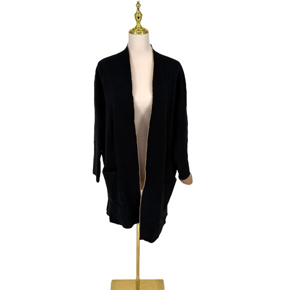 J. Jill Reversible Cardigan Sweater Size 2X Camel Black Knit Open Front Pockets - Picture 9 of 11